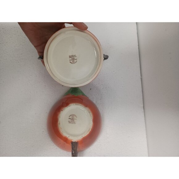 Vintage Maruhon Ware Ceramic Apple Teapot Shaped Cup Sugar Bowl Set Hand Painted - Picture 7 of 9